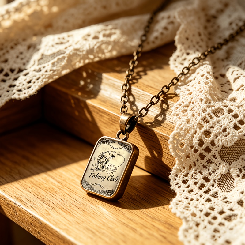 Women's Double-Sided Square Glass Tag Necklace
