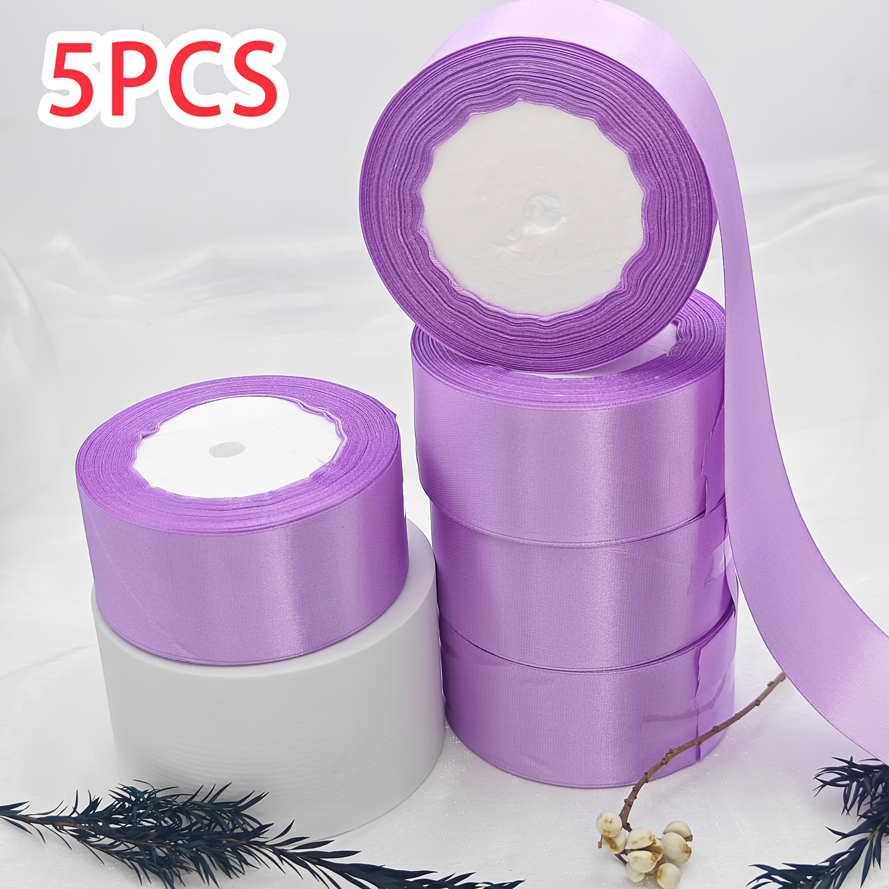 

5pcs Of Violet Satin Ribbon, Weddings, Handmade Bows, Gift Wrapping, Wedding Party Decorations, And Jewelry Display And Packaging. 4 Cm Wide And 25 Yards Long.