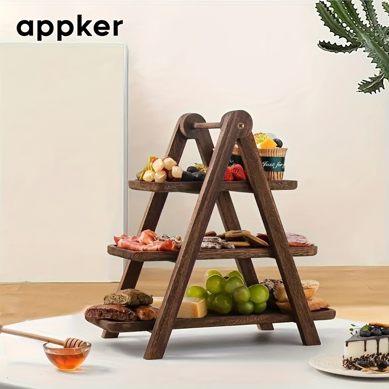 

1pc Appker 3-tier Rustic Wooden Serving Tray, Stand, Design For Weddings And Entertaining, Ideal For Fruits, Cupcakes, Food And Appetizers, No Electricity Needed, Trays For Home Decor