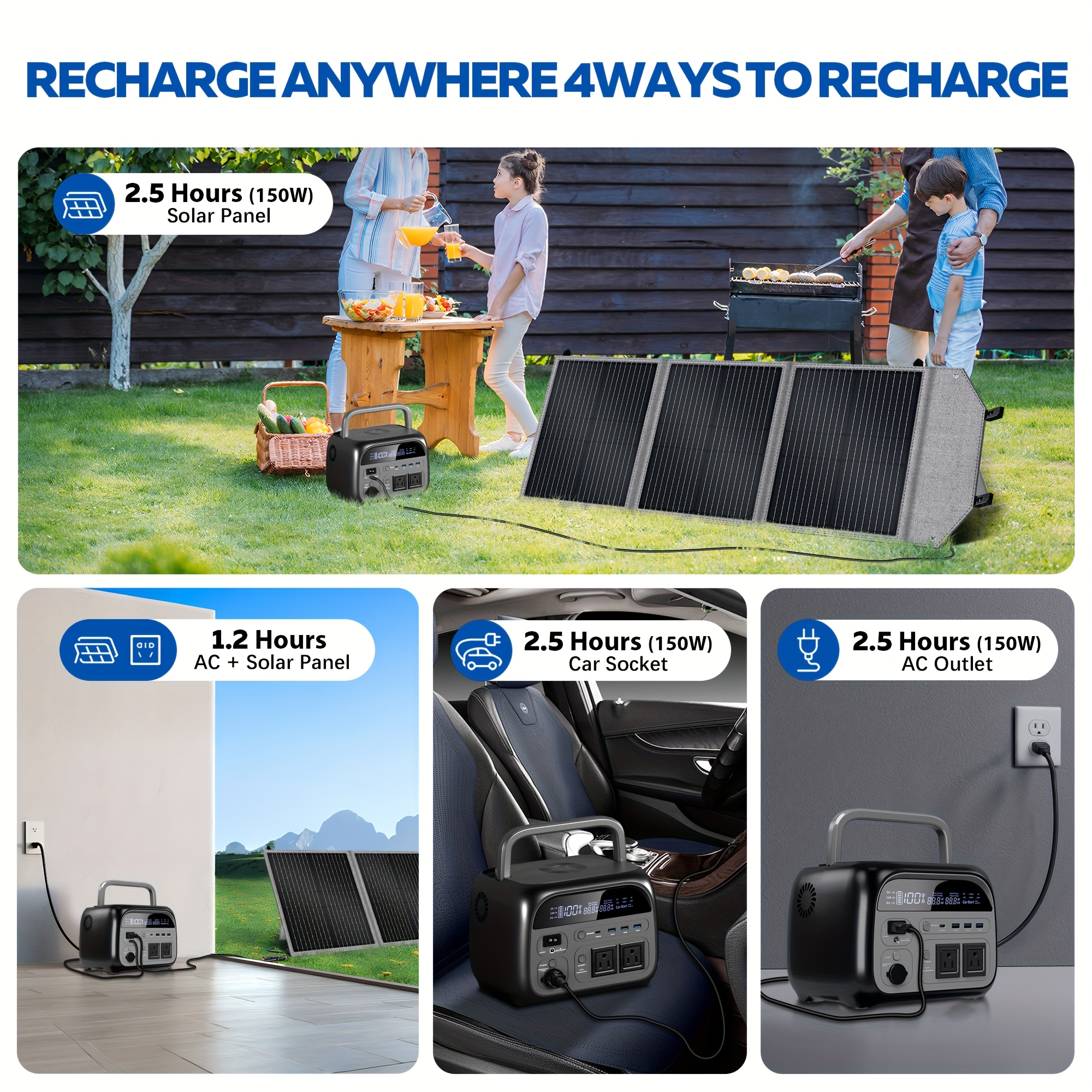 2400w 1600w 500w portable power station ap2000 2048wh 2400w   1024wh 1600w ap400 345wh 500w power bank lifepo4 battery ups function 200w 100w foldable solar panel camping equipment solar generator Product details 6
