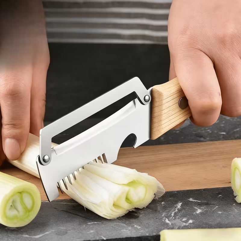 2pcs heavy duty stainless steel peeler and slicer with wooden like handles and reinforced blade design suitable for all types of fruits and vegetables multi functional peeling tool and vegetable slicer perfectly for household details 2