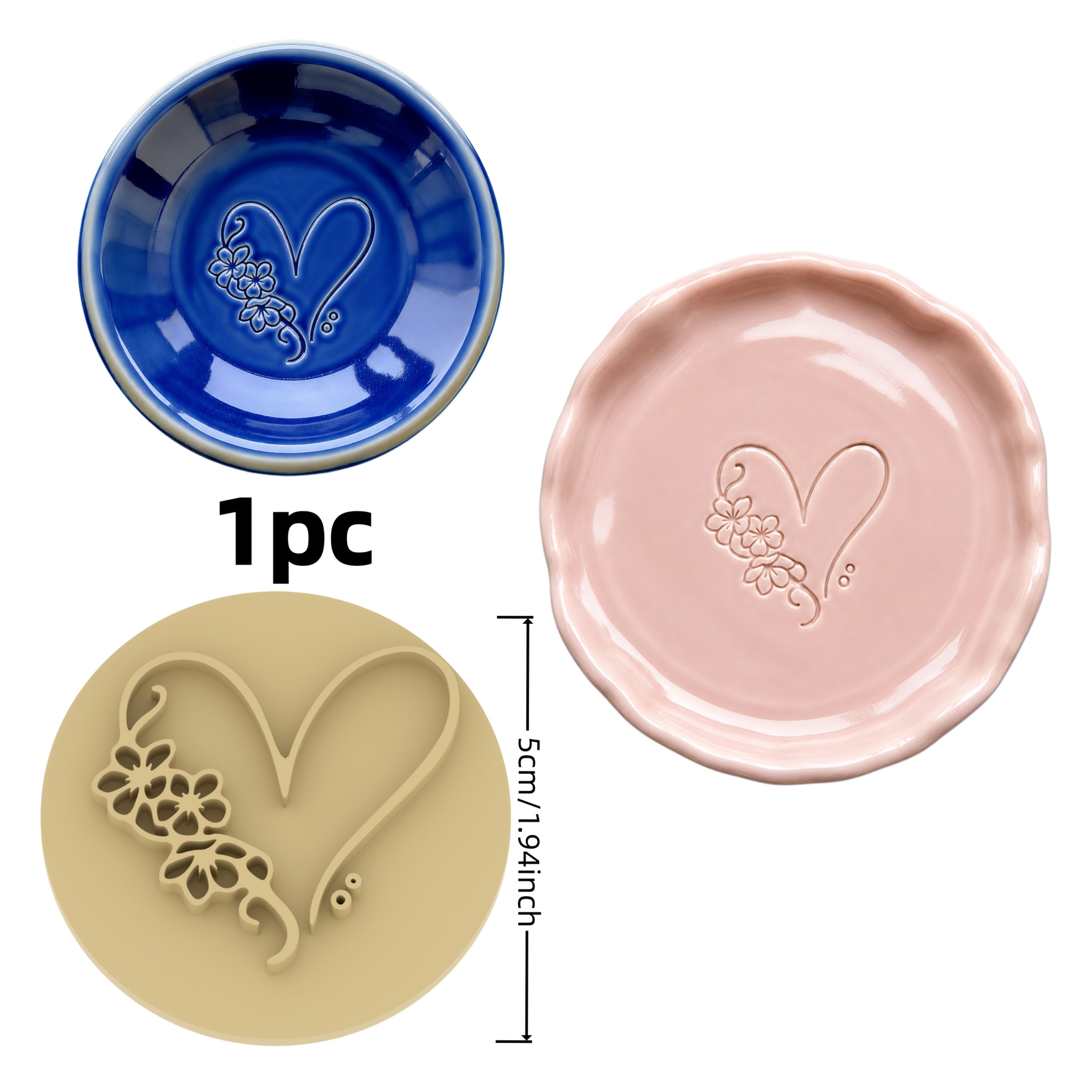 TEMU 1pc Heart Texture Embossed Polymer Clay Texture Stamp - Heart Texture Embossing Tool, Suitable For Cup Coasters, Ceramic, Pottery, Sculpture,