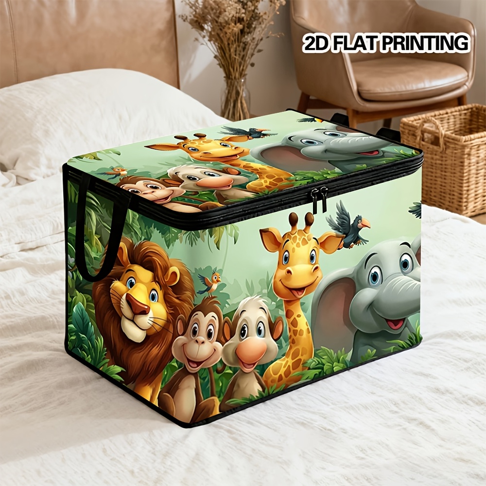 TEMU 2d Flat Printing, 1pc Storage Box, Jungle With Lid Foldable Storage Bin, With Handle Organizer, Suitable For Home, Office, Dormitory, And Closet