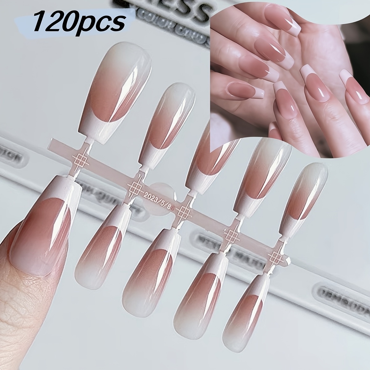 E-shop 120 Stück Medium Nude Farbverlauf Press-On Nägel, Klassische Press-On Künstliche Nägel, mit Jelly Kleber und Nagelfeile, Geeignet für Frauen und