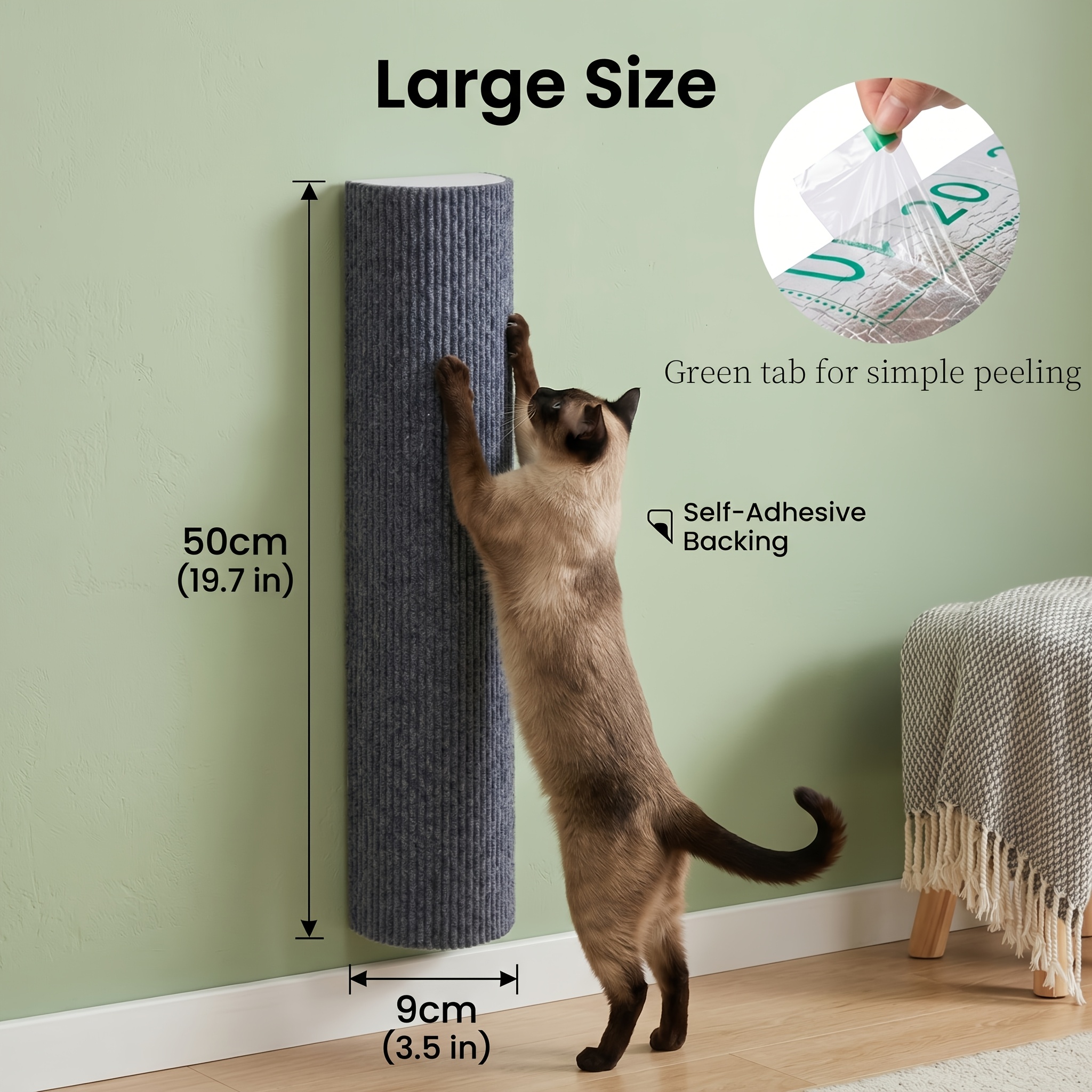 TEMU No-drill Self-adhesive Wall Scratching Post And Mat, Thickened Wear-resistant Material Trimmable, Suitable For Sofas, Door Frames, Corners,