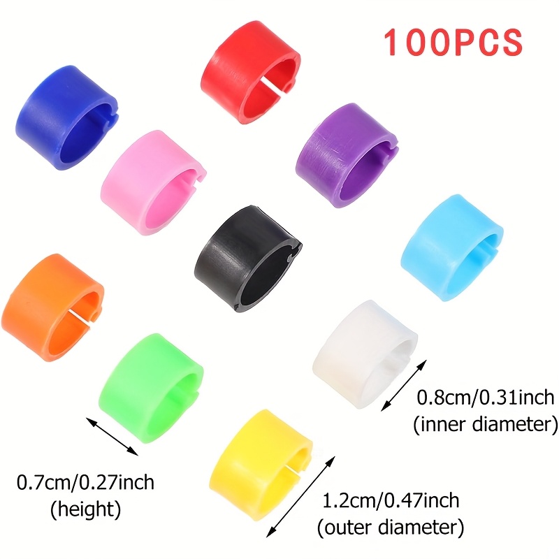 E-shop 100/200 Stück Bunte Kunststoff-Vogelbeinringe mit Klammern - Mehrfarbige Geflügelbeinbänder für Hühner, Enten, Tauben, Wachteln - Langlebige