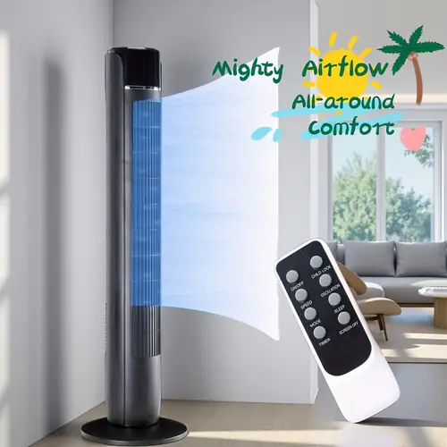 upright tower fan 36 inch 60 wide angle silent auto oscillating up to 25 feet with remote control 12 hour timed 5 4 provides cool environment for bedrooms offices and rooms