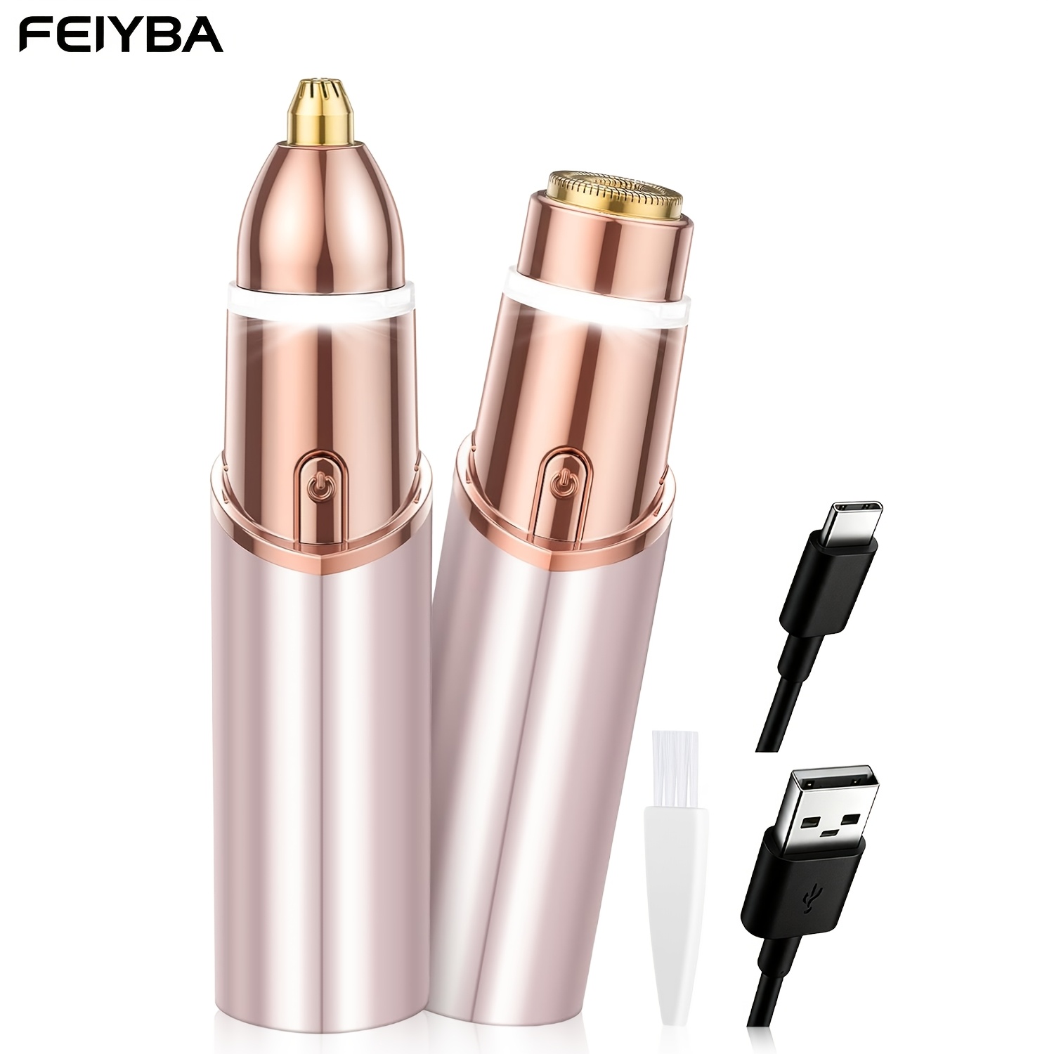 TEMU Feiyba2 2-in-1 Women's Facial Shaver And Eyebrow Trimmer - With Led Light, Usb Rechargeable Electric Hair Remover, Pain-free Removal, Suitable