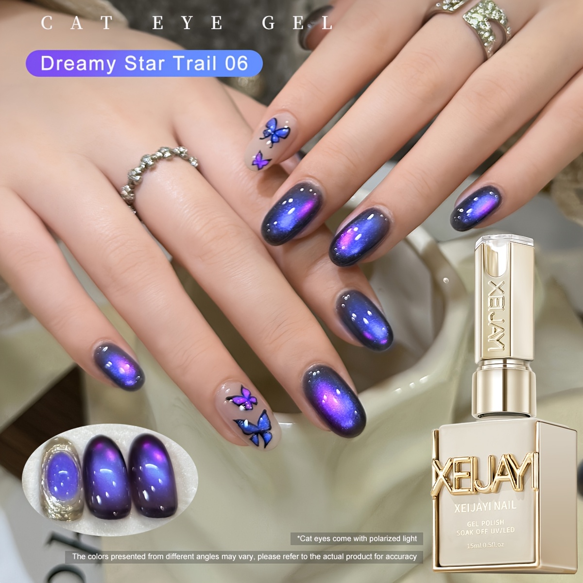 Image of 1pc Xeijayi Magnetic Cat Eye Nail Gel Polish - /led Suitable For Use, Holographic Reflective Magnetic Suitable For Nail Art, Magnetic Suitable For, /korean For Women's Nail Trends