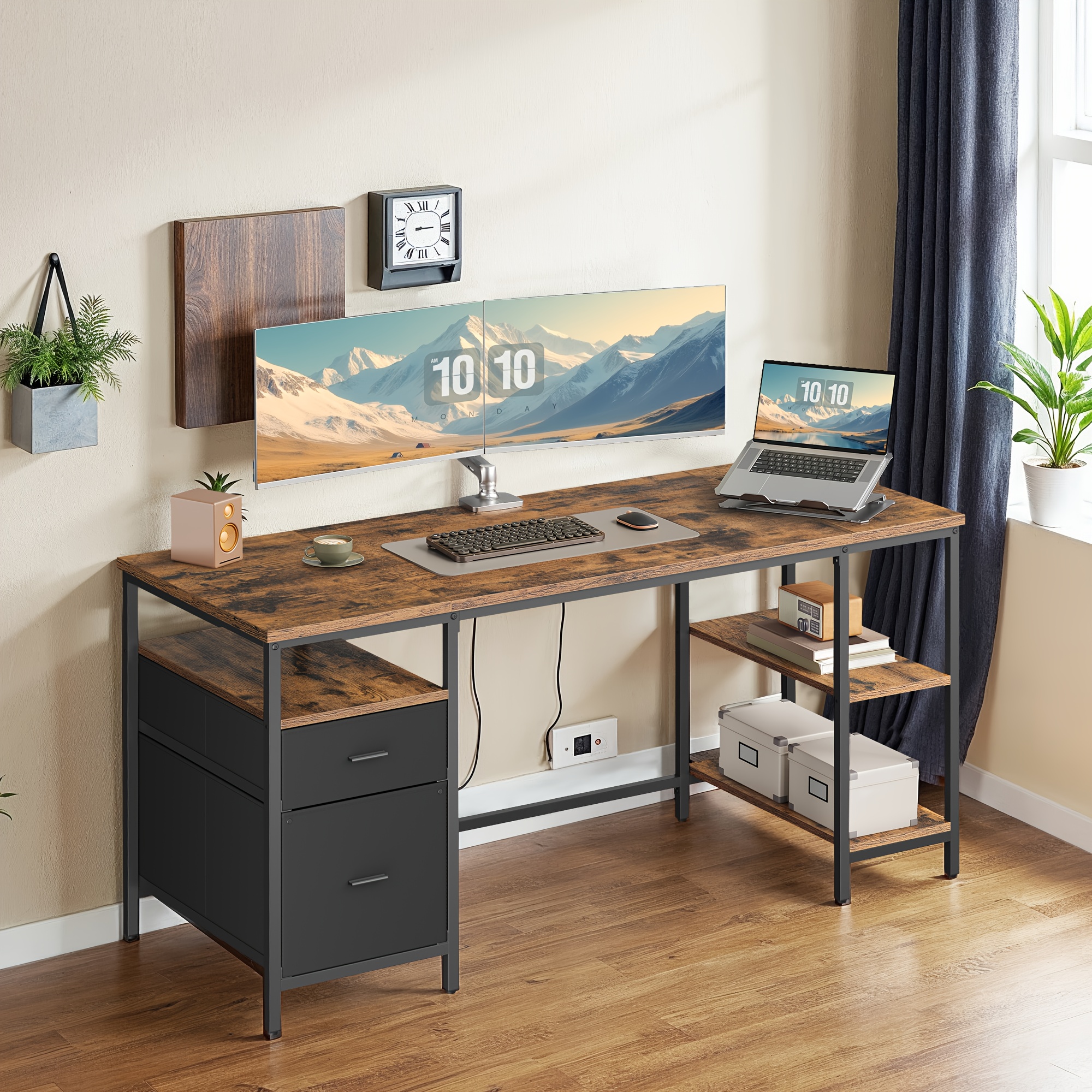 Folding Desk, Dimensions 160 X 60 X 76 Cm, Features 2 Drawers, Suitable For Office, Living Room, Or Bedroom, In A -black End