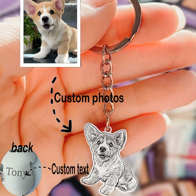 

Custom Photo Keychain In Stainless Steel, Engraved Realistic Nameplate, Personalized Christmas Gift For Pet Lovers