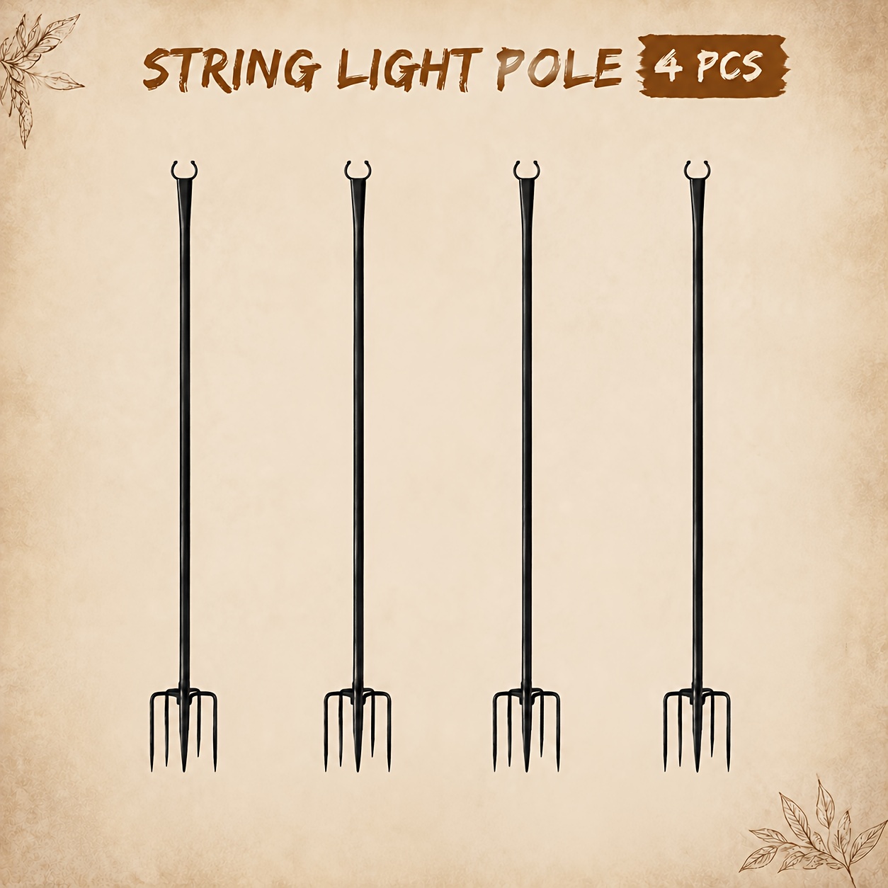 Image of 4/8/12pcs String Light Bracket Kit With Forks, Heavy Duty Premium Thickened Metal Iron, Easy And Quick Installation For Outdoor Lawn Party Decoration (string Lights Not Included)