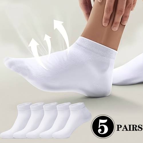 5 pairs of breathable low end summer unisex socks light travel wicking seamless design solid color leisure sports socks smooth texture fabric