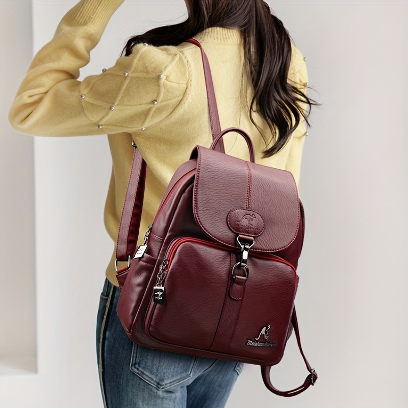 womens genuine leather backpack vintage backpack with zipper closure adjustable shoulder straps front flap pocket elegant everyday formal bag in brown durable polyester lining for women versatile carryall Product details 8