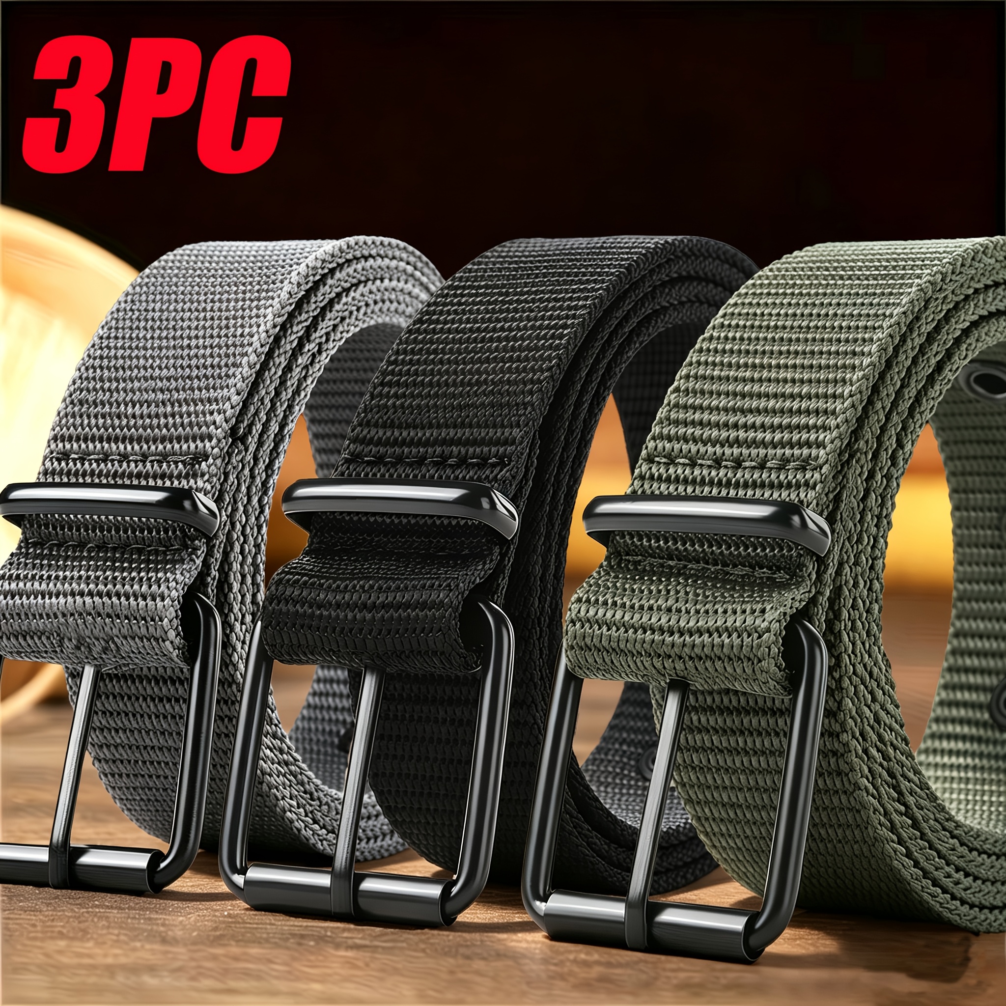 TEMU Cintura da da 3 pezzi, , traspirante, da esterno, regolabile a pieni per jeans, cintura da lavoro casual, durevole e resistente all'usura