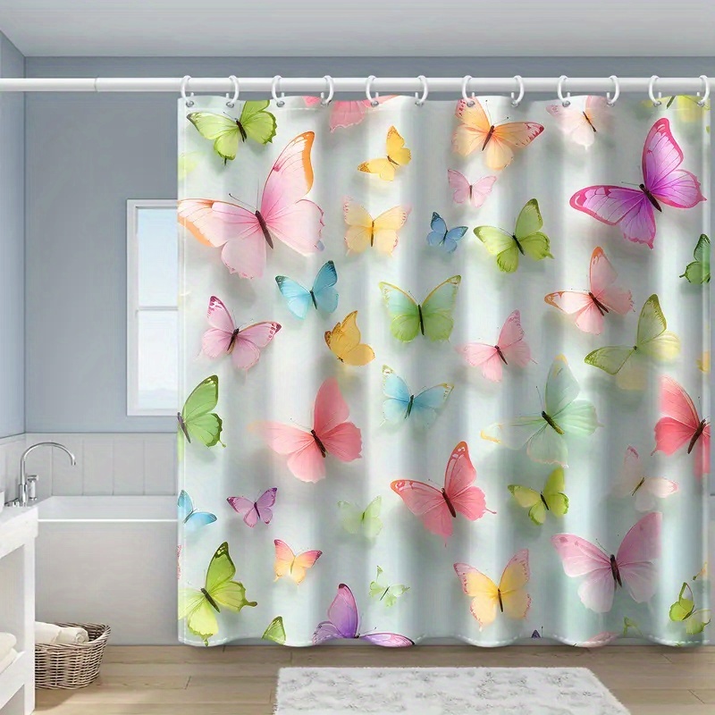TEMU 1pc Vibrant Design Shower Curtain, Trendy Bathroom Decor, In Multiple Sizes, With 12 Hooks, Washable In Machine, Made Of Polyester, Ideal For