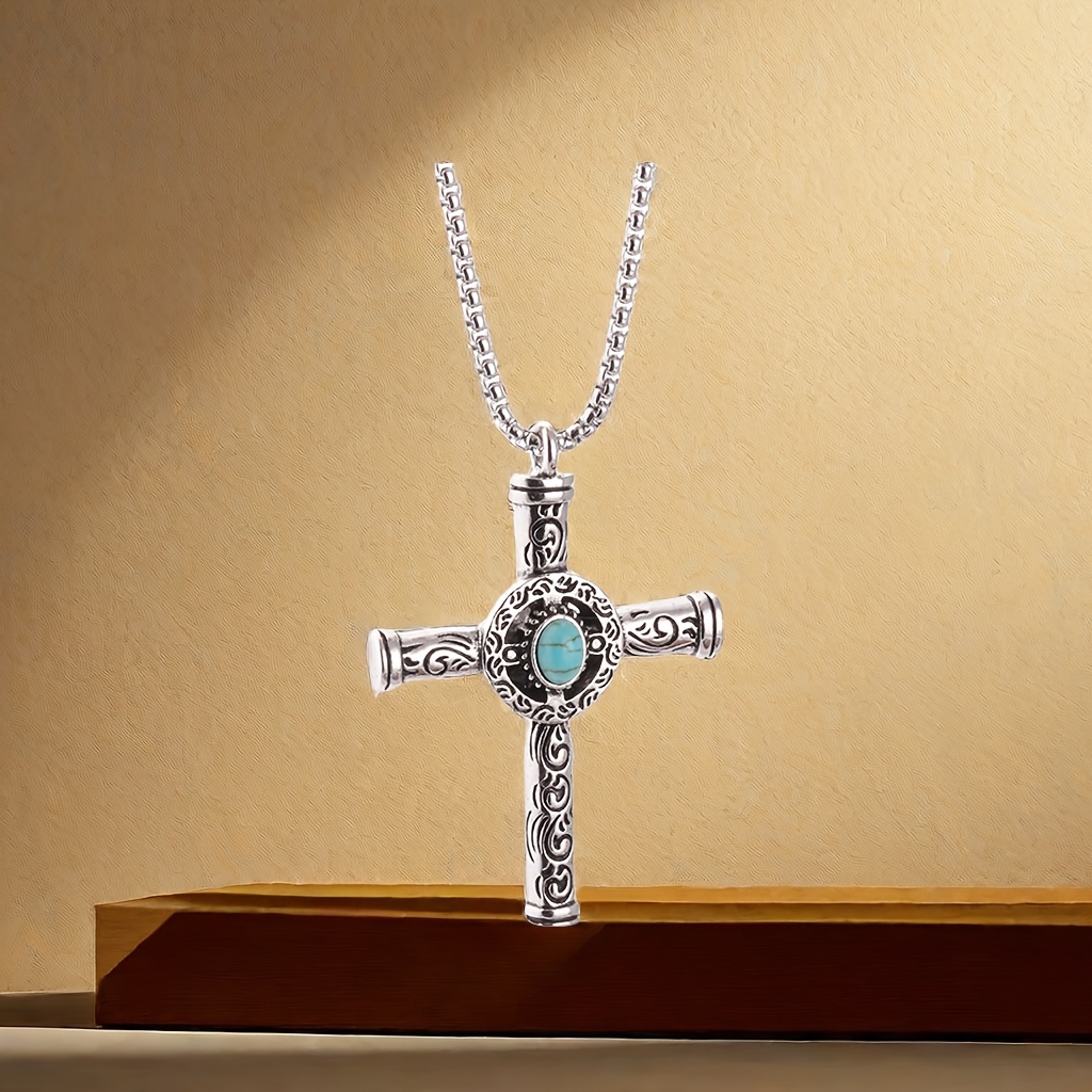 retro cross pendant necklace jewelry for men and women details 3