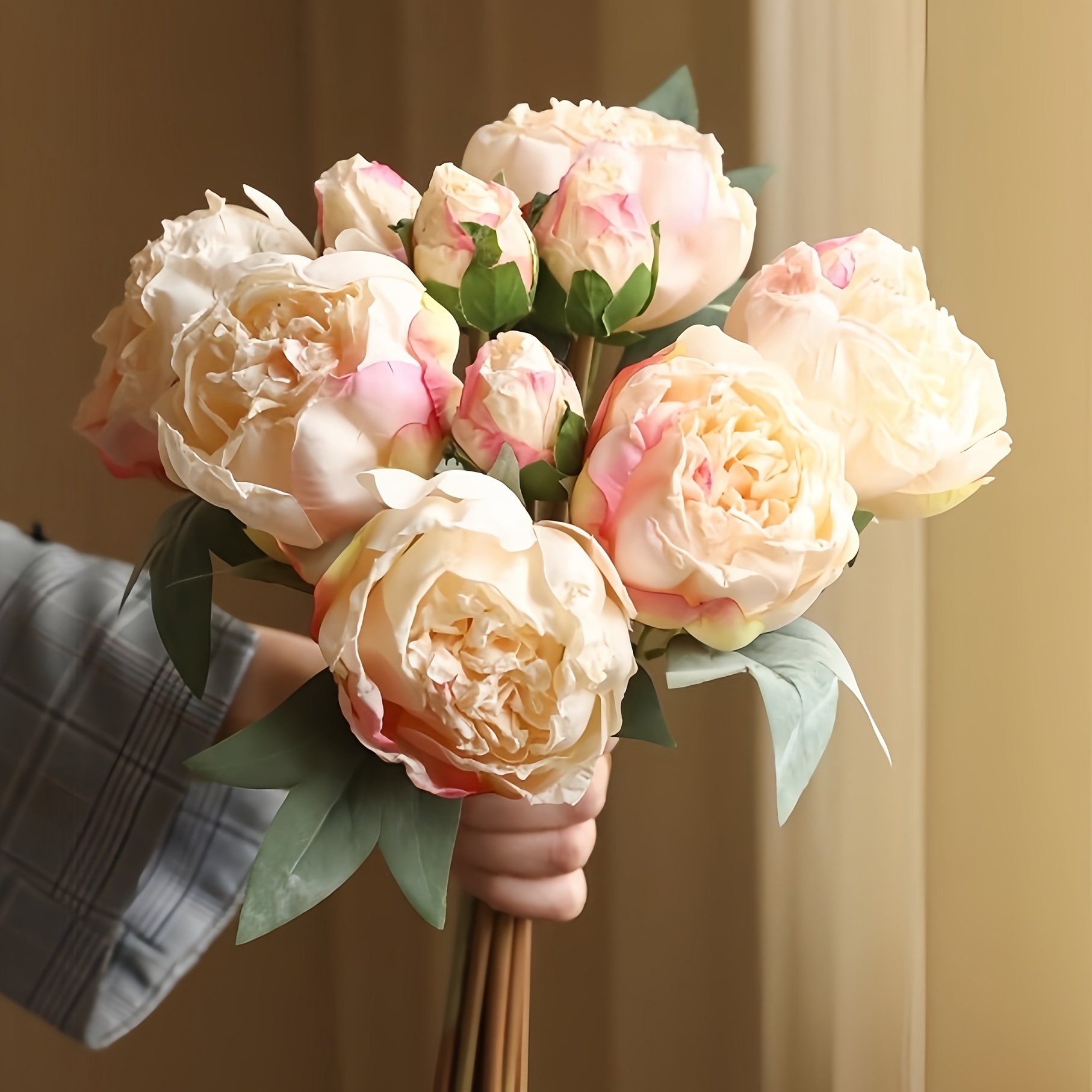 TEMU 10 Pezzi Set, 6 Grandi e 4 Piccole Fiori Artificiali, Peonie Stile con Bordo , Decorazione Autunnale, Arredamento per Soggiorno Camera da Letto