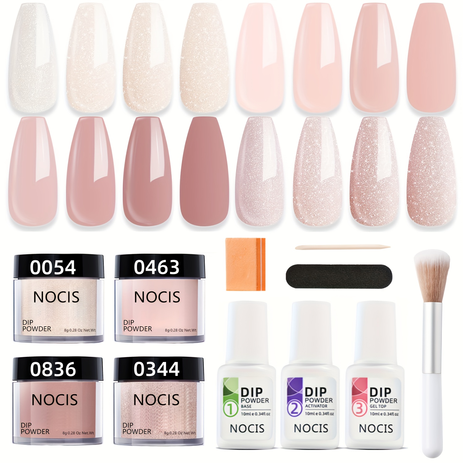 Nocls Dip Powder Nail Kit For Beginners, Featuring Of Nude Glitter Dipping Powder Liquid Set, Complete With Base & For French Nail Art At Home Use