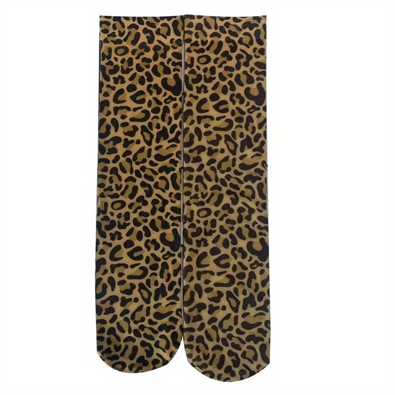 Image of 1 Pair Of Leopard Print Calf Socks, Printed Stockings, Mid-calf Socks, Fashionable, Individual, Versatile, Leopard Print, Snake Print Socks, Colorful Socks