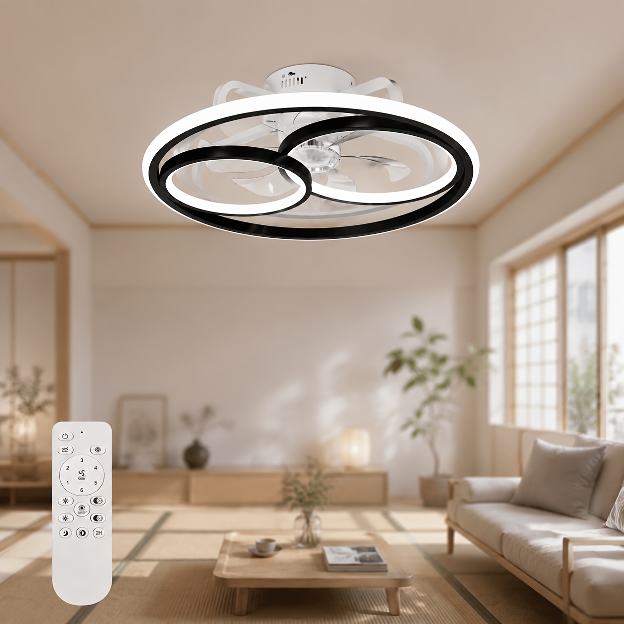 Image of Modern Ceiling Fan Light, Creative , Adjustable 3 Color Lighting, 6-speed Wind , Supports Remote Control, Suitable For Offices, Bedrooms, Kitchens
