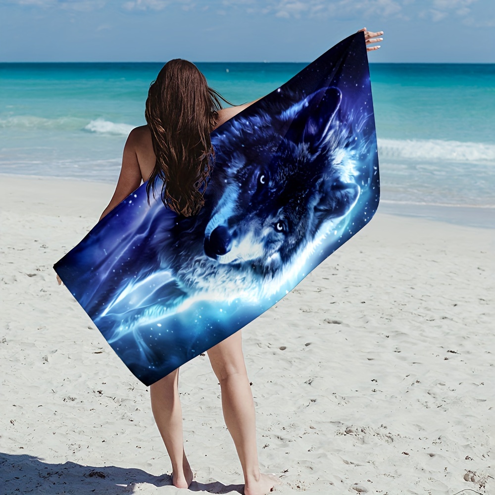 Serviette de plage motif loup serviette microfibre absorbante_voghion.com
