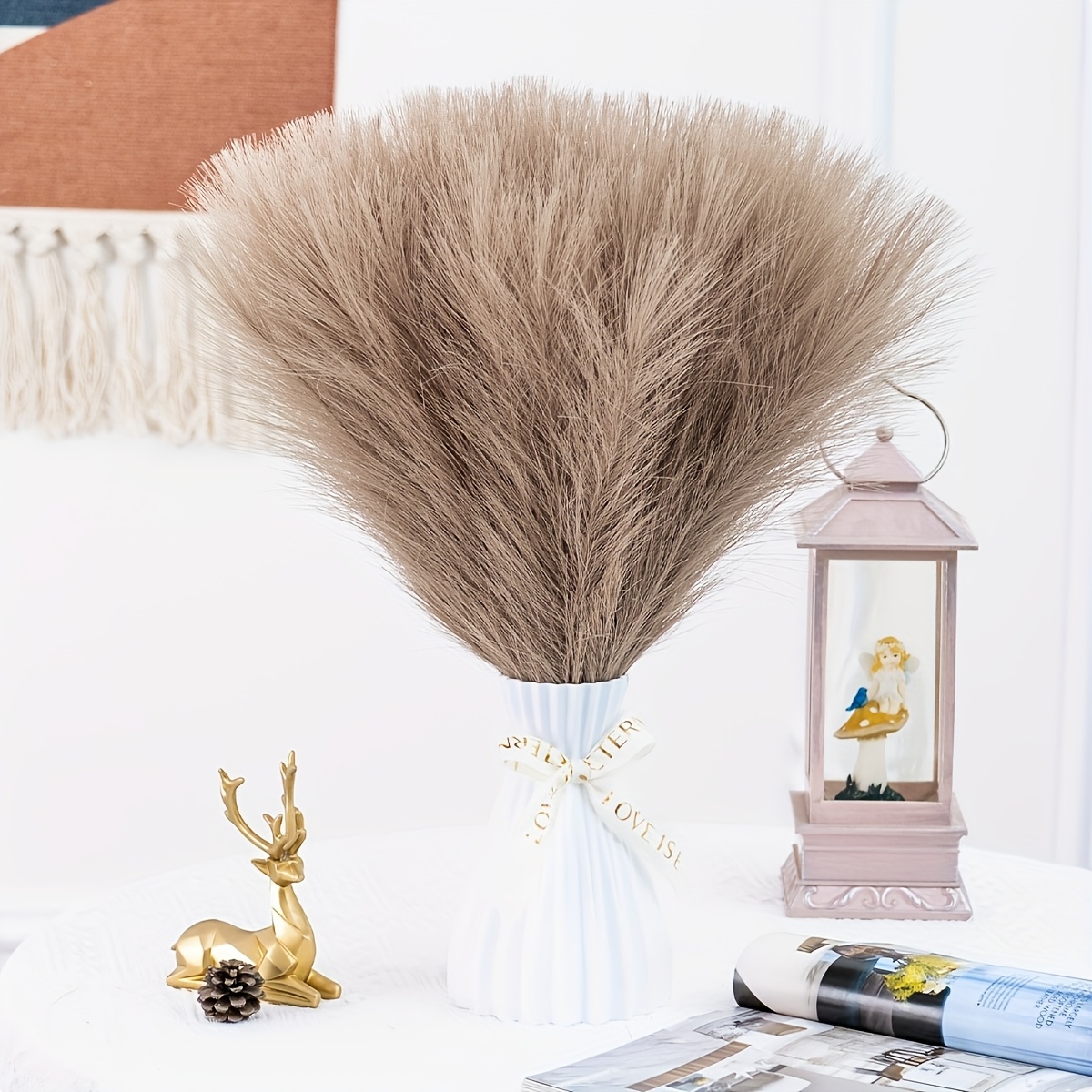 

5pcs Artificial Reed Pampas Flower, Artificial 16.9in Single Fork Pampas Grass, Bohemian Decoration And Indoor Living Room Christmas Thanksgiving Other Holiday Events Daily Decoration