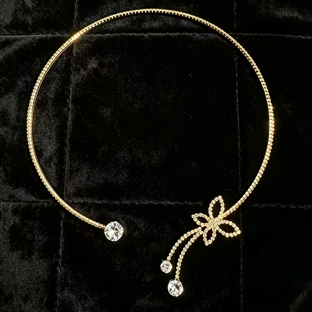 Blingbling Butterfly Rhinestone K Plated Open Collar Choker Necklace