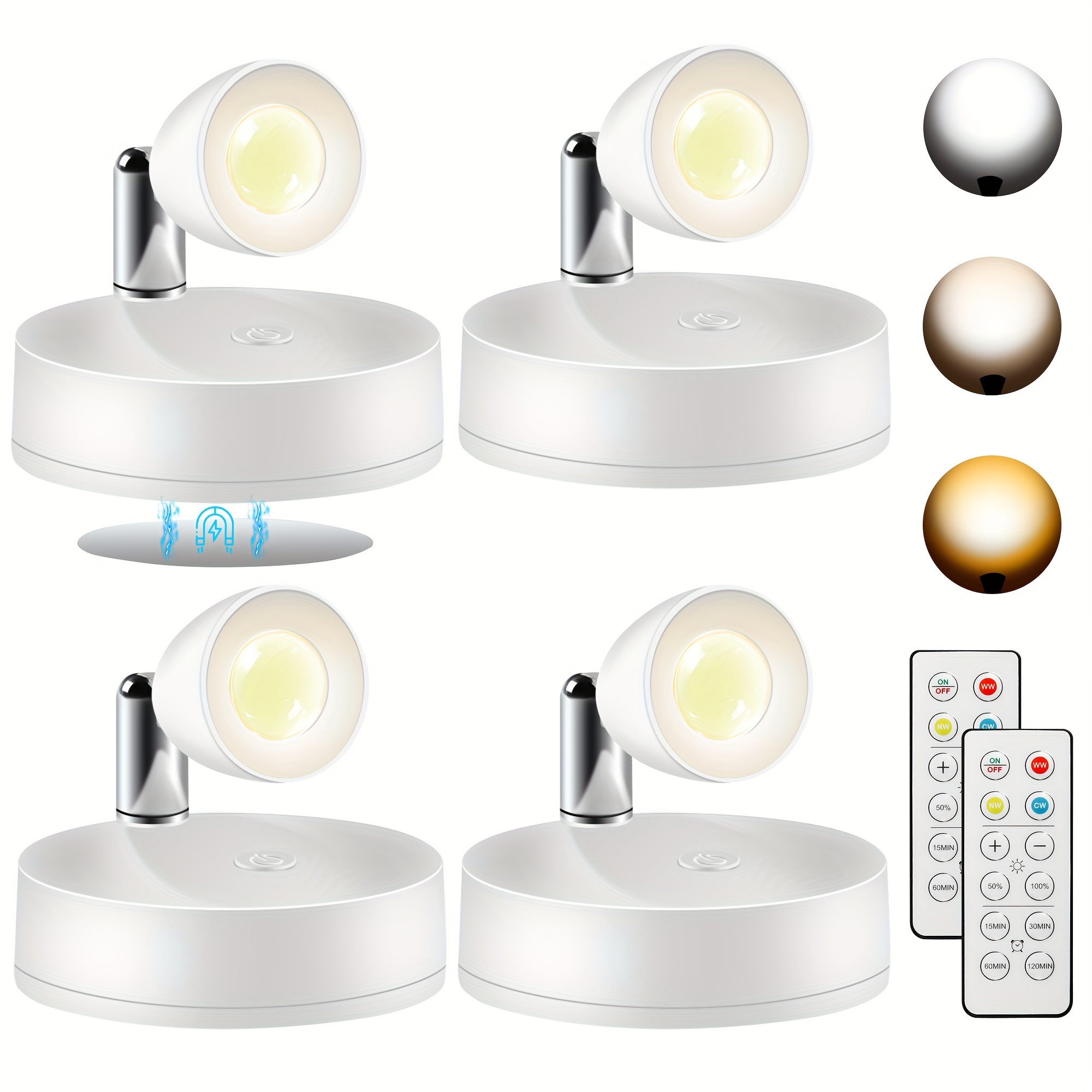 TEMU 4pcs Wireless Spotlight Indoor, Led Tree Spot Lights Battery Operated, Magnetic 3 Color Temperatures Plant , Accent Lights With Remote