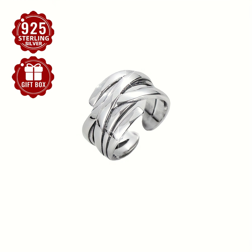 

Bague de Mode Double Couche en Argent Sterling Vana S925 pour Femme, Design , Plaqué Argent - 4.66g, Empilable