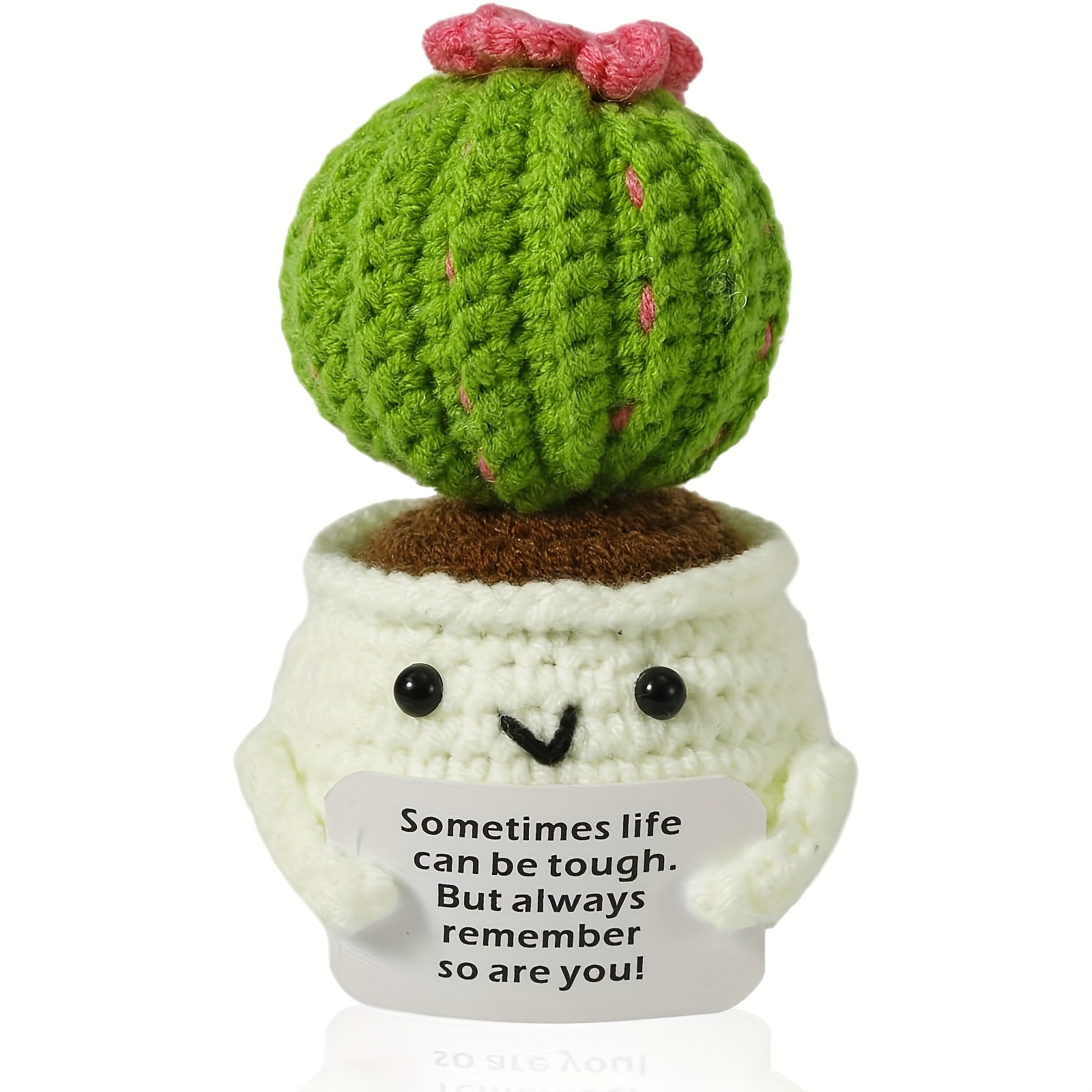 

10cm Crochet Positive Cactus, Handmade Knitted Cactus Toy Cute Funny Potato Emotional Positive Life Doll Ornaments Gifts With Encouraging Card For Adults Friends Room Office Desktop Decor