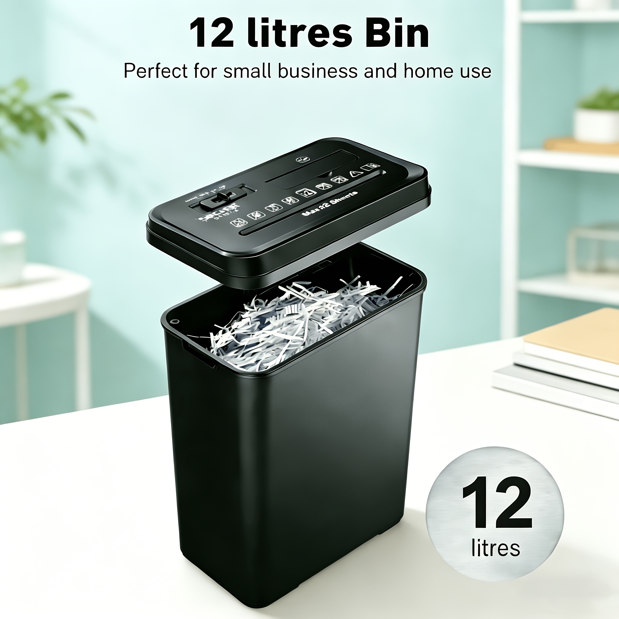 Paper 12 Sheets , 12l Wastebasket, Cd & Credit Card Shredding, 4 , Side For Easy Lid Removal, Home Office Use