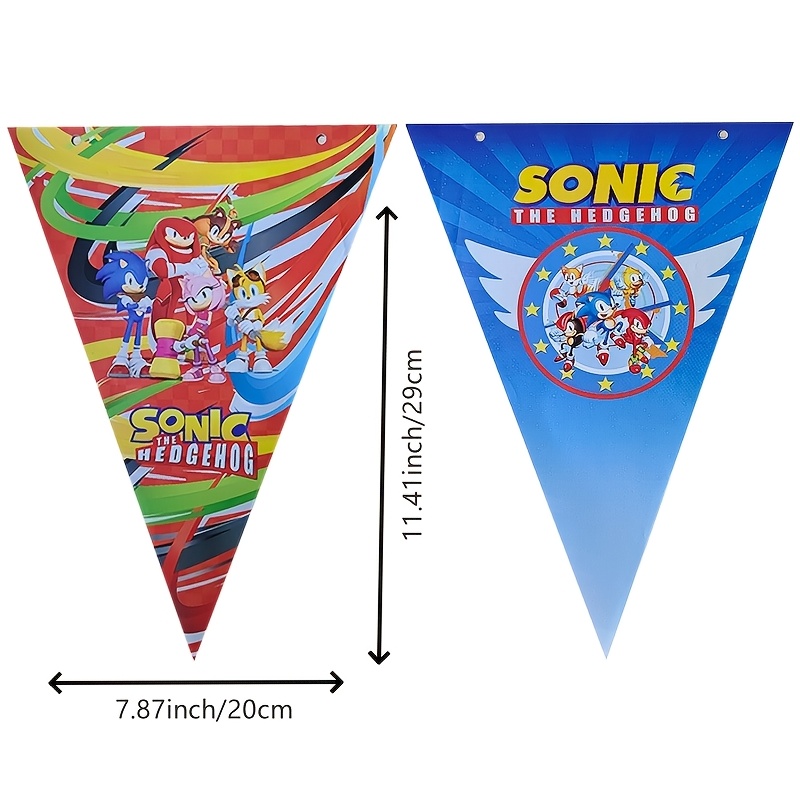 Image of A Set Of Triangular Flags For Party Decoration Featuring Animated Cartoon Hedgehogs, , And Other Festive Decorations For Birthdays And Christmas Parties