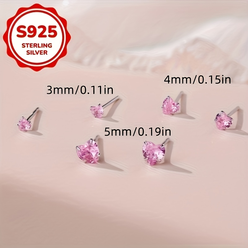 Women's Pink Heart Stud Earrings in S925 Silver