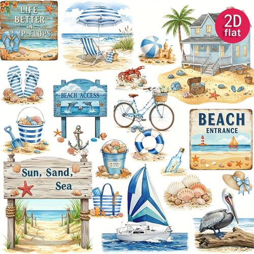 2d flat 1 pack vintage nautical ocean stickers decoration cutting book diary photo stationery stickers school handmade material stickers decoration