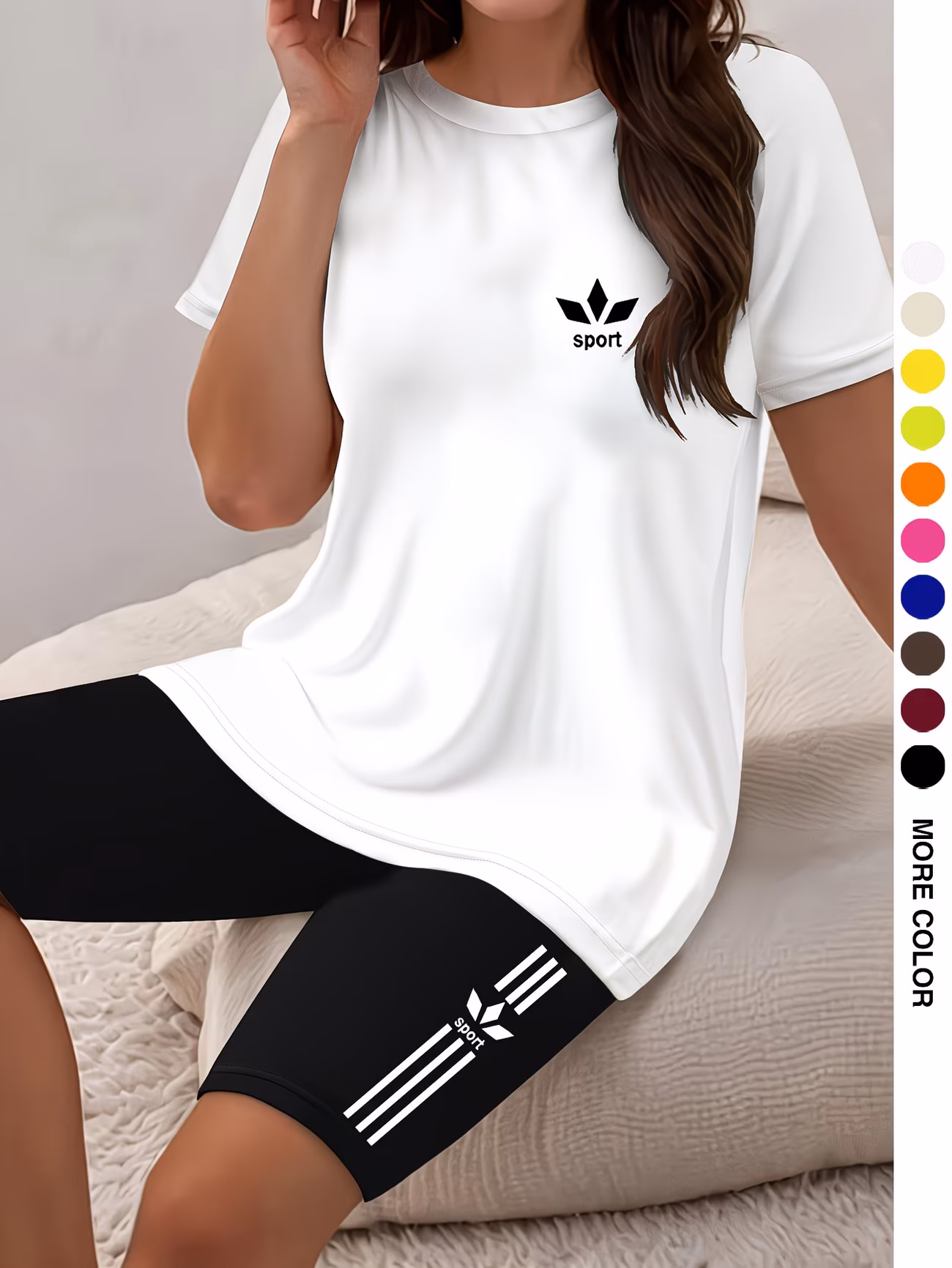 ensemble pièces pour femmes, haut à manches courtes et col rond avec imprimé et short moulant imprimé, parfait pour les s, et lextérieur. 0