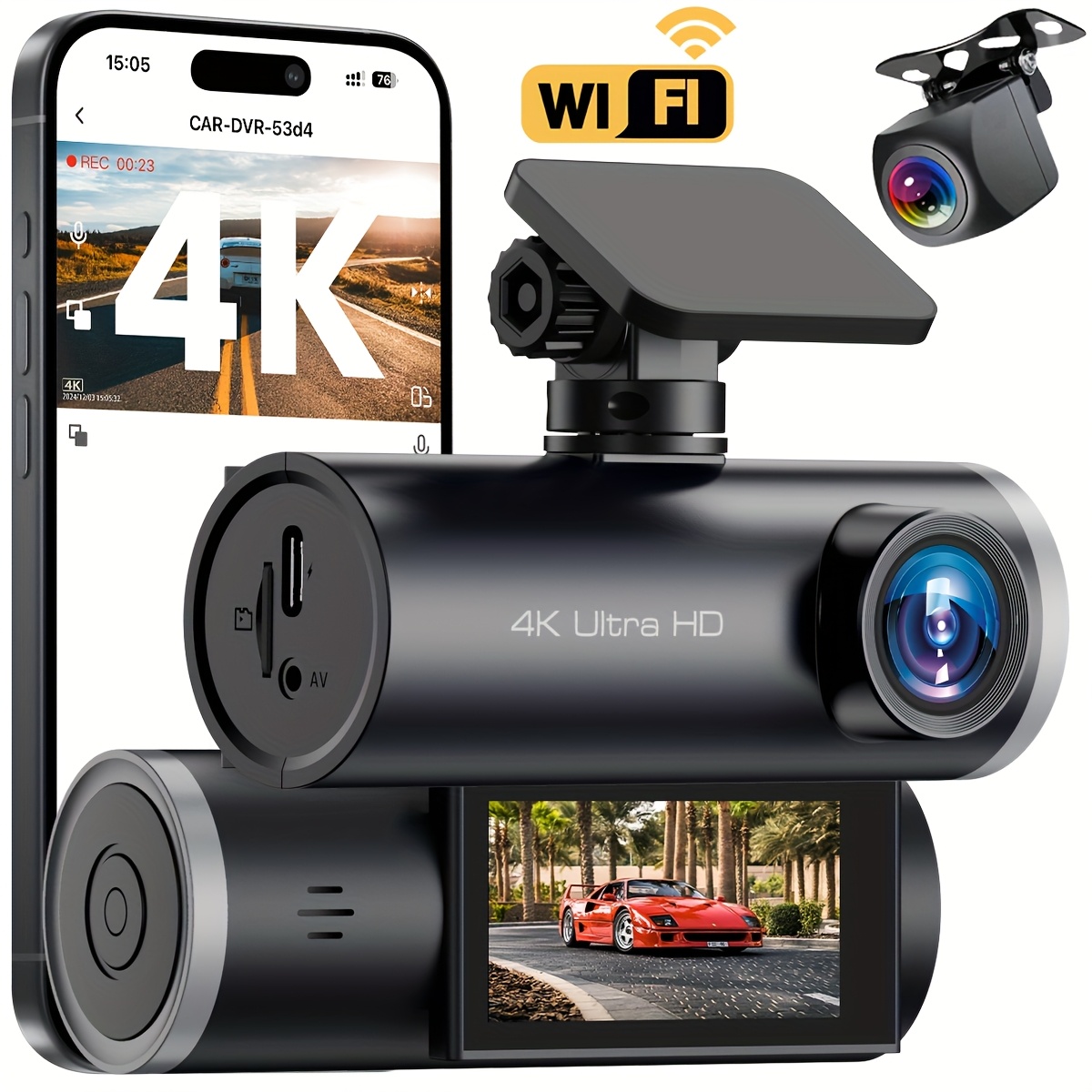 Dashcam 4K 1080P Dual Écran 5cm