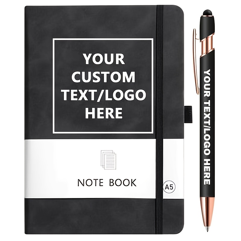 TEMU 1pc Faux Leather A5 Notebook And 1pc Ballpoint Pen Set, Personalization Set, Horizontal Line Notebook, Black Ink Ballpoint Pen, Great Gift For