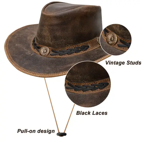 brown leather cowboy hat for men and women western hat with wide brim aussie style genuine leather hat perfect gift for mothers day or fathers day