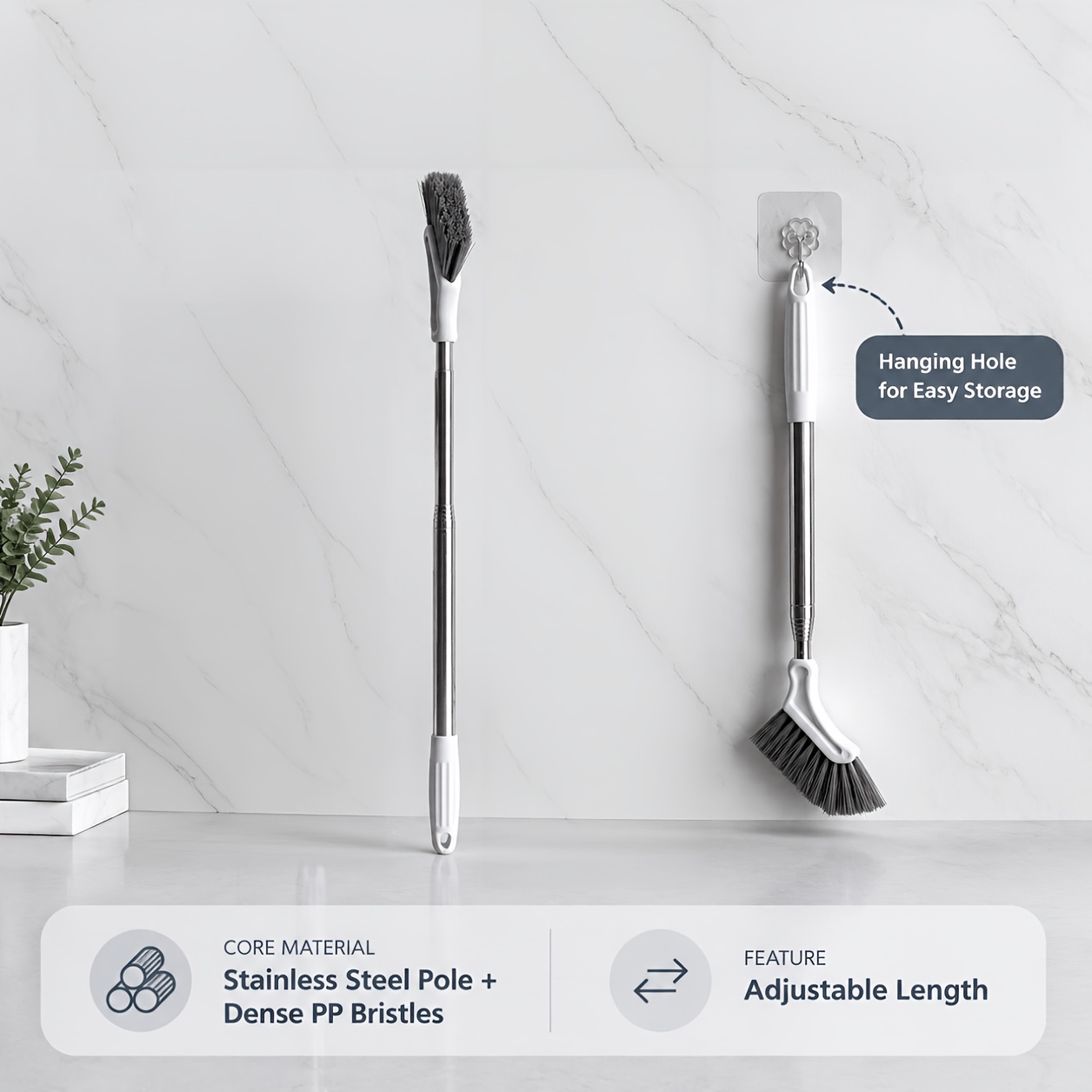 TEMU 2pcs Telescopic Bathroom Cleaning Brushes (brush And Hook), Suitable For Bathroom, Toilet , Sink, And Window Screens, , Adjustable To Clean High