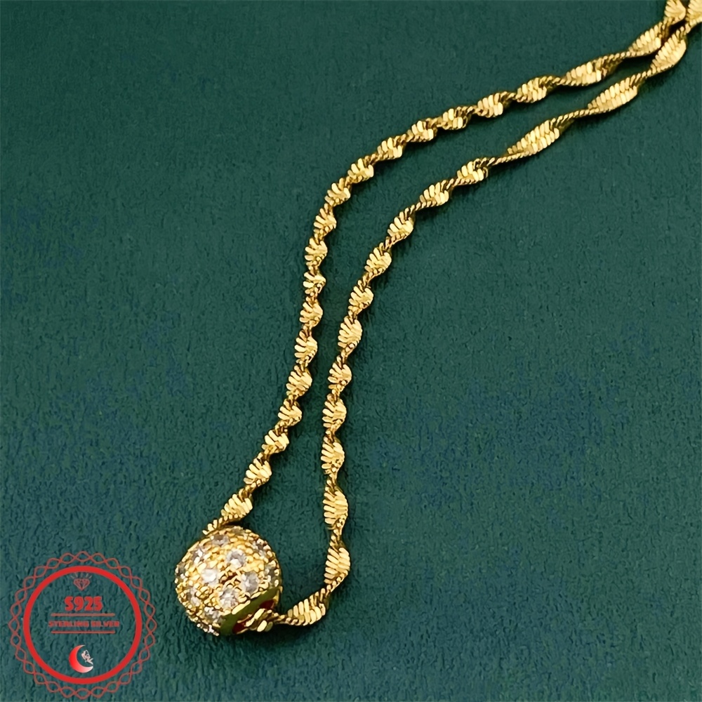 

Elegant 24k Gold-plated Bead Necklace With Moissanite - 925 Sterling Silvery Water Chain, Holidays & Casual Attire