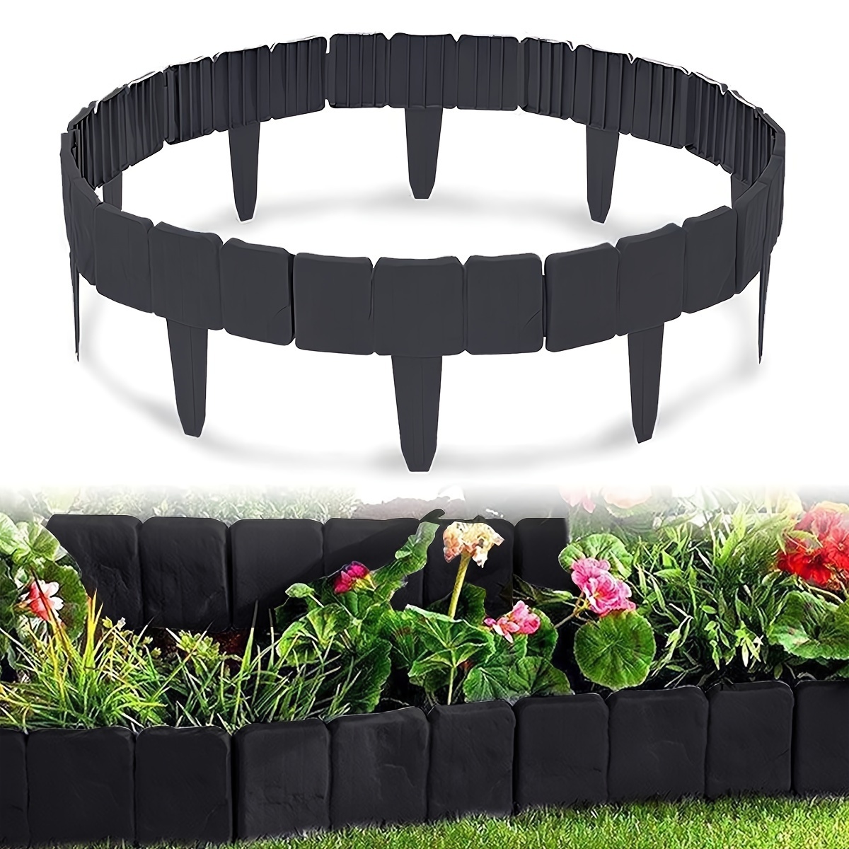 

10pcs No-dig Resin Garden Landscape Edging Borders, With Interlocking Flexible Design, Easy Installation For Lawn, Garden, Flower Bed Barrier, Black
