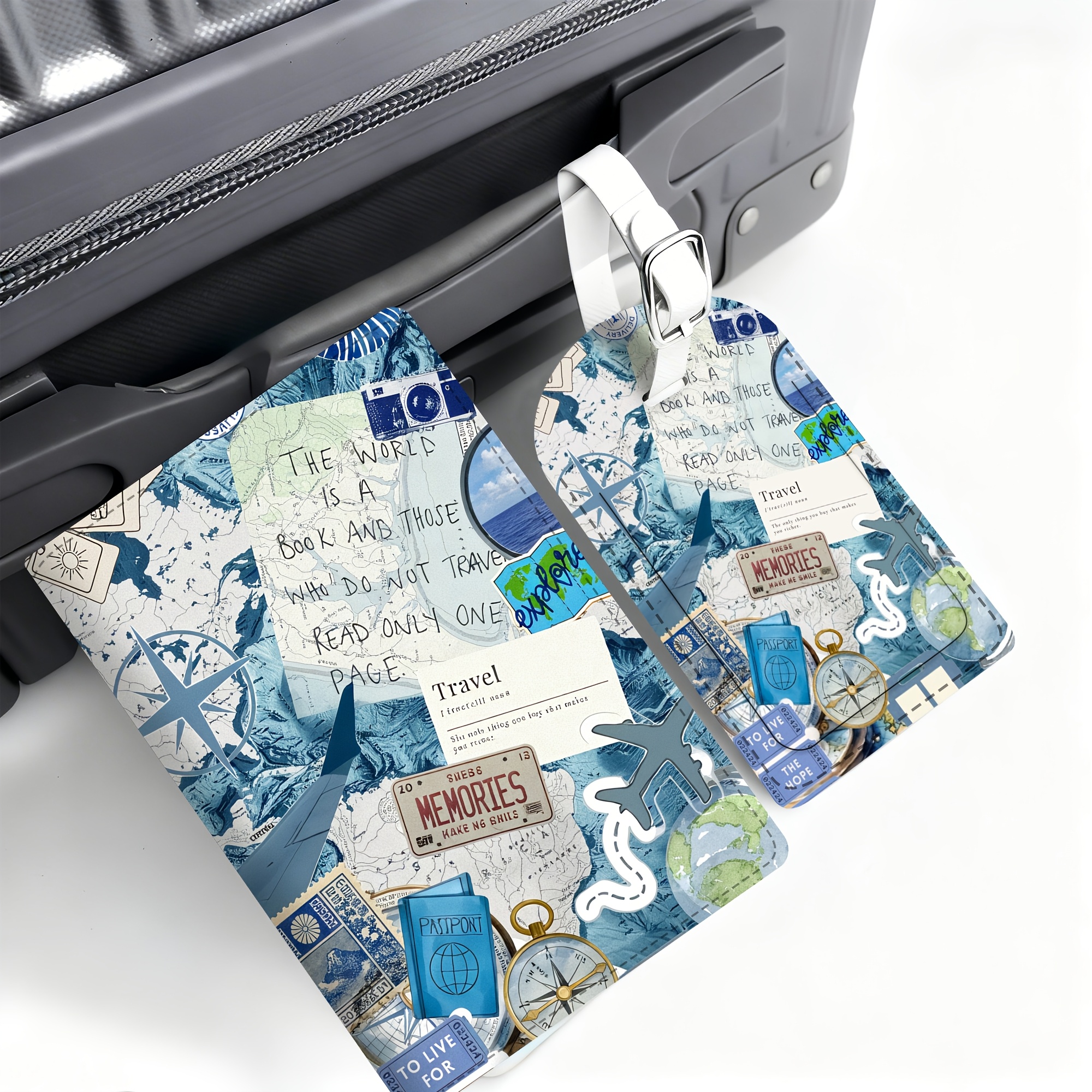 TEMU 2pcs Blue Travel City Passport Holder Suitcase Tag, Lightweight Pu Material, Suitable For Travel Bags, Backpacks, Gym Bags, Luggage Id, Boarding