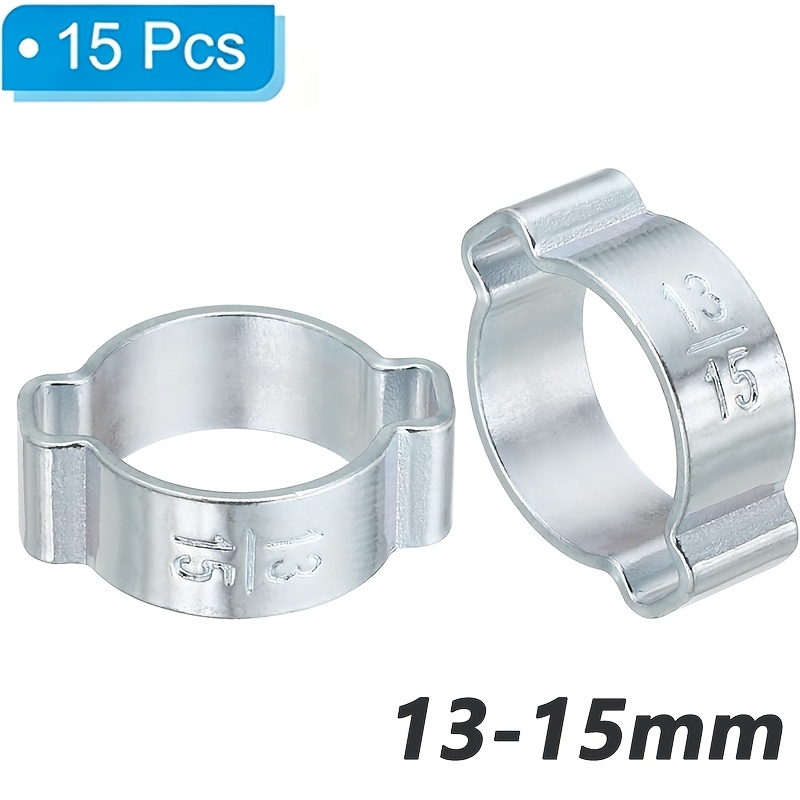 TEMU 15pcs Dual-ear Infinite Clamps 5-20mm Galvanized Squeeze Hose Clips For Car Cooling Water Pipe/fuel Line/vacuum Tube/hose Fastening