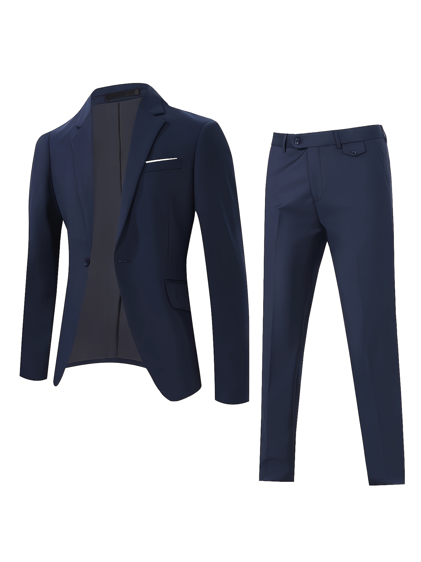Men'S 2pcs Suit Set, Including Jacket And Pants, Suitable for Parties, Gatherings And Weddings, Fashionable Formal Wear, Solid Color, Long Sleeve, Button Details, Regular Fit, All-Season Wear, Wedding Attire|Sleek Formal Attire|Button Detailing