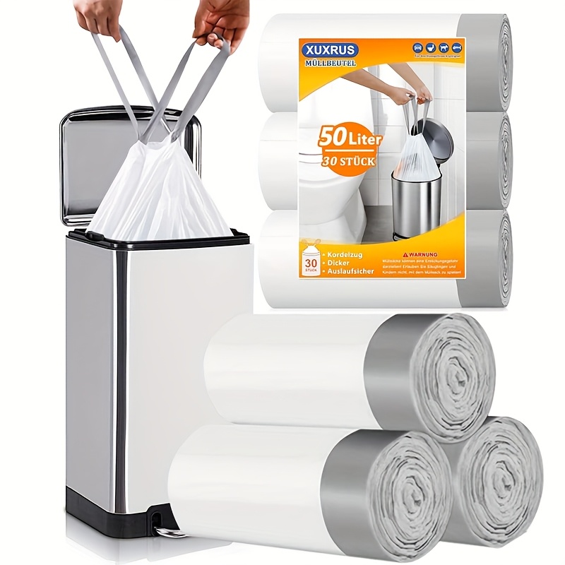 TEMU 30pcs 50l Large Trash Bags Drawstring Trash Bags 50l Kitchen Trash Bag Extra Large Trash Can Liner Suitable For Room Toilet Bedroom Office
