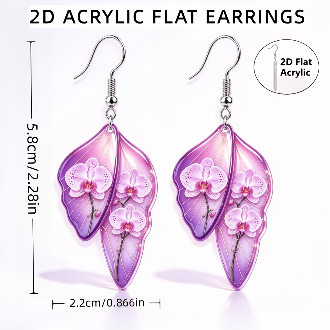 Women's Gradient Purple Butterfly & Orchid Dangle Earrings, Lightweight