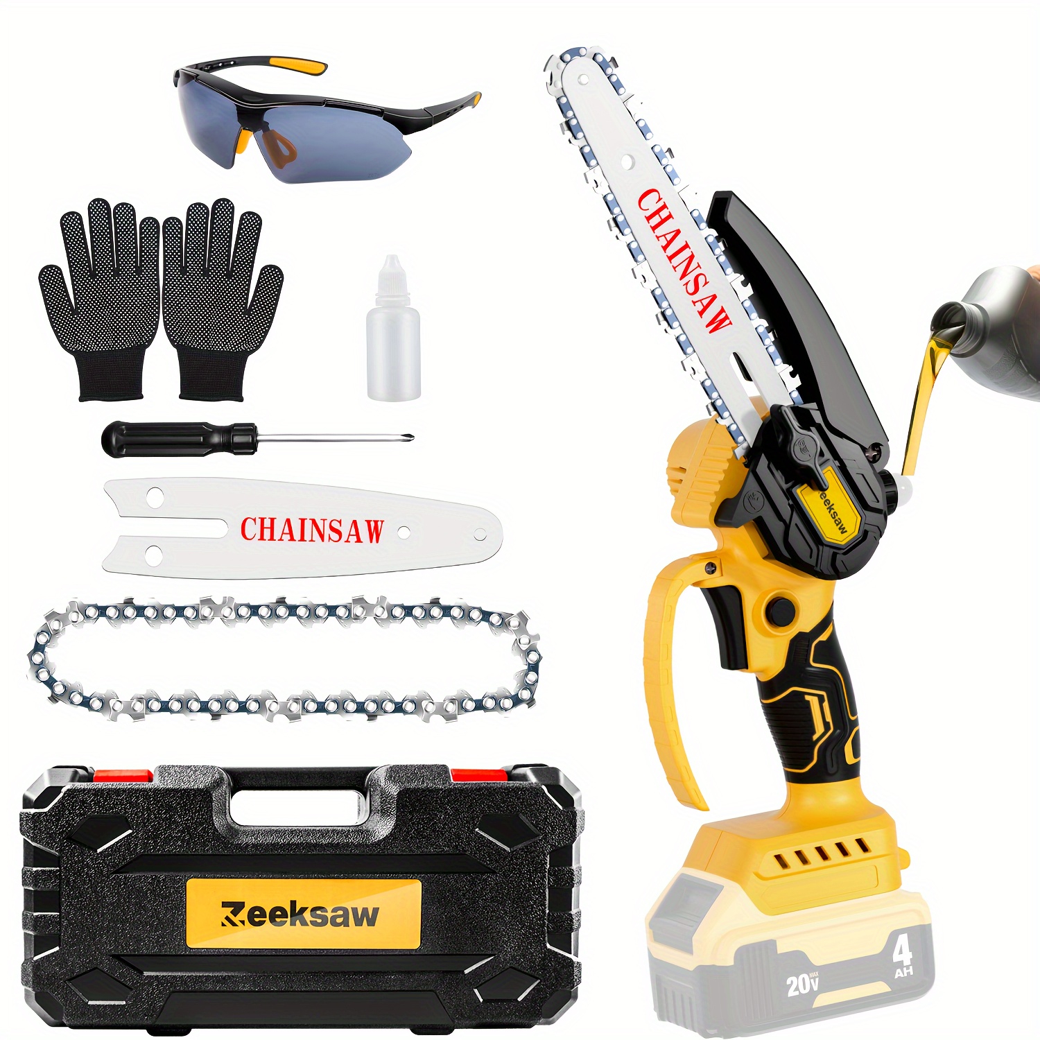 

Zeeksaw 2 In 1 Chainsaw Compatible With Dewalt Battery, Lightweight & 4" 6" Small Chainsaw For Home And Garden Use, Ideal For Trimming, Pruning, And Cutting Small (only Tool)