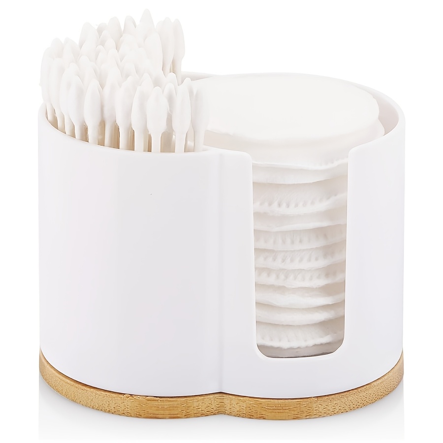 Qtip Dispenser 2-grid Makeup Ball, Swab, Round Pads Holder Storage Box For Bathroom Container Organizer, Plastic, White