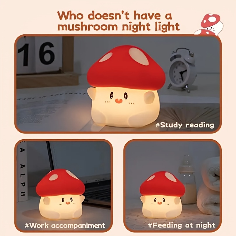   cute mushroom night light adjust the brightness in second   up in   with touch function usb charging suitable for   room types bedside lamp ambient light great holiday gifts for friends birthday gifts Product details 0